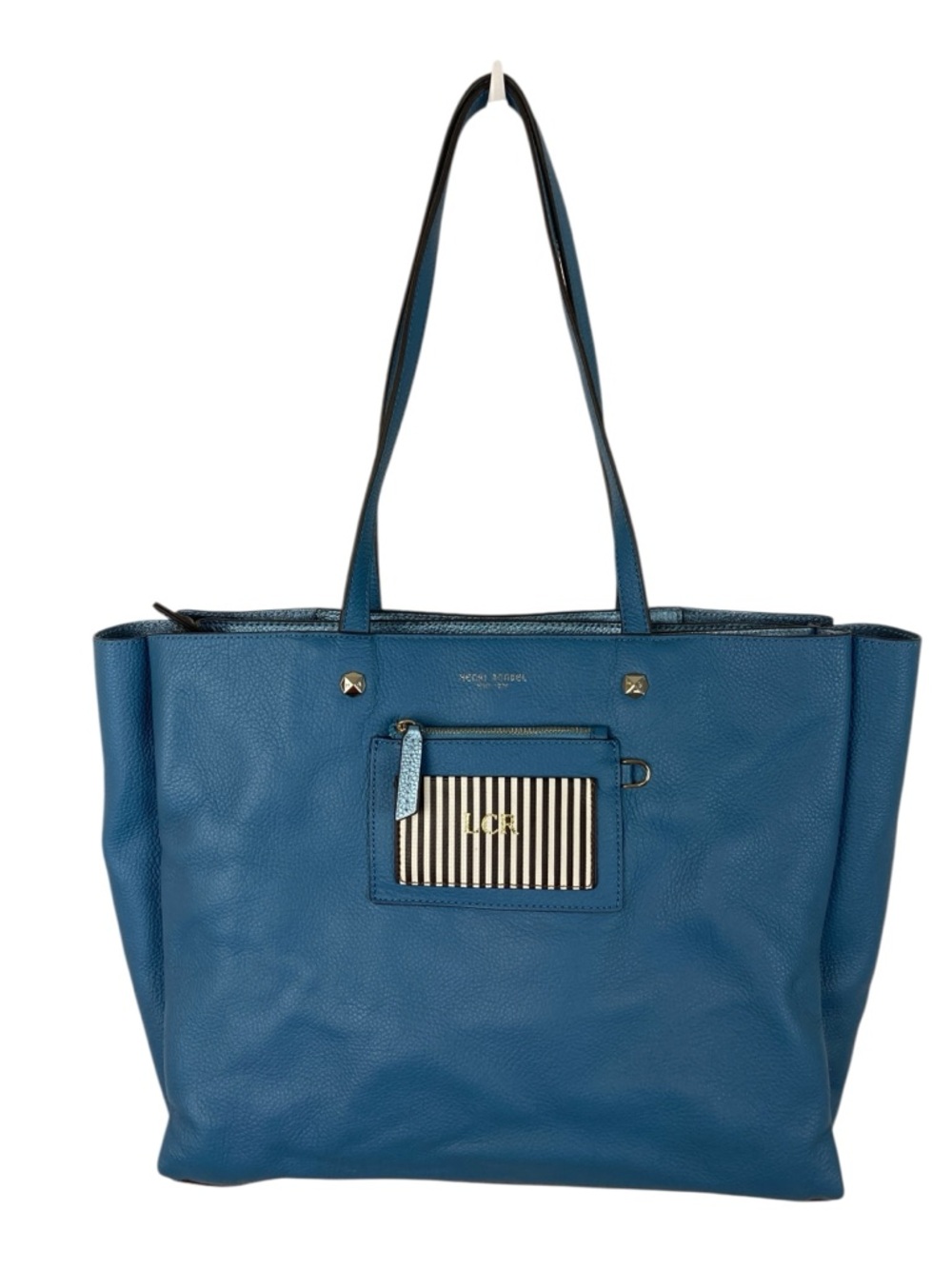 henri bendel The Influencer Blue Leather Shopper Tote